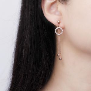 Studörhängen 925 Sterling Silver Ear Needle Korean Girlish Style Full Diamond Round Temperament Earring Tassel Light Luxury Long Long