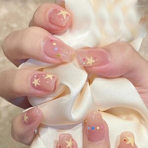 False Nails 24Pcs Artificial Nail Tips With Glue Short/long Wearable Pink Star Pattern Design Fake Full Cover Press On