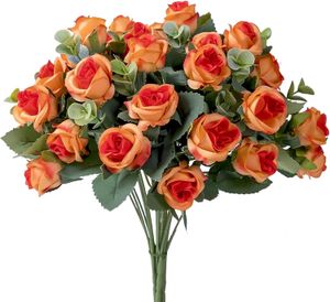 Ghirlande di fiori decorativi 5pcs Eucalipto artificiale Rosa Fiori finti in plastica 5 Forchette 30cm per Matrimonio Arredamento per la casa Ornamento Decorazione Bouquet Decor 230313
