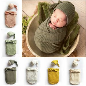 CAPS HATS Född babypografi Swaddle Sleeping Bag Hat 2st Set Woolen Sticked Unisex Boy Girl Po Costumes Clothing Stretchy 230313