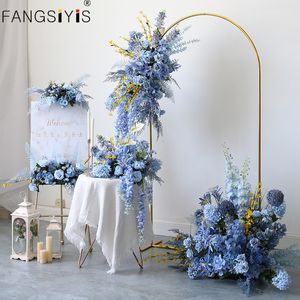 Flores decorativas grinaldas arco de casamento pendurado fila fila azul estágio arranjo de arranjo de eventos de festas piso floral bola de cortina decoração de adereços de adereços da janela 230313