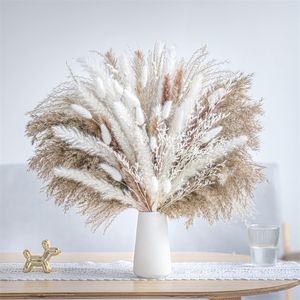 Dekorativa blommor kransar 86 st pampas gräsdekor pompas blommor vass kanin svansar naturliga torkade blommor bukett för boho dekor bröllop hem dekoration 230313