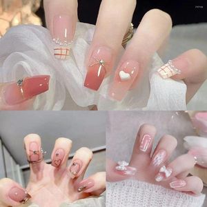 False unhas 24pcs Pressione na arte Long Coffin Pink Butterfly Nail Fake