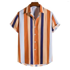 Men's T Shirts Male Spring And Summer Single Breasted Casual Striped Print Lapel Beach Short Sleeve Vacation Retro Western Men