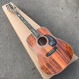 Full Koa Wood Acoustic Guitar,Factory Custom 41 Inch,Ebony Fingerboard,Real Abalone Inlays
