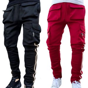 Herrbyxor Summer Cargo Casual Pants Men's Hip Pop Joggers Reflective Multi-Pocket Trackpants Men's Running Jogging Pants Sportbyxor 230313