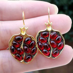 Baumeln Kronleuchter Boho Vintage Gold Farbe Obst Granatapfel Tropfen Ohrringe Für Frauen Natürliche Rote Granat Haken Ohrringe Hochzeit Band Schmuck Geschenke G230313