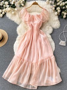Casual Dresses Zcwxm Beach Summer Off Shoulder Pink Dress Women Robe Sexig Ruffled Axelless Shining Party Tube Long Vestidos Elegantes