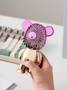 Elektriska fläktar Mini Portable USB -laddningsbar handhållen tre hastighetsjustering Ventilador Holiday Gift Doodle Bear