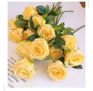 Decorative Flowers Wreaths 10pcs/lot Artificial Latex Yellow Rose Fake Flower Wedding Pography Bouquet Valentine's Day Gift Home Garden el Decoration 230313