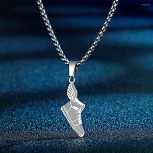Pendant Necklaces Stainless Steel Punk Angel Wing Shoe Necklace For Men Boys Talisman Sports Charm Chain Hip Hop Faith Football Jewelry
