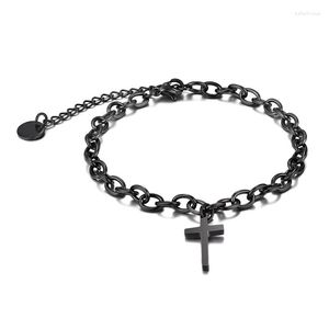 Charm Armbänder 18/5 cm Mode Kreuz Edelstahl Armband Für Männer Frauen Rolo Kette Glaube Christus Jesus Casual Männlich junge Schmuck