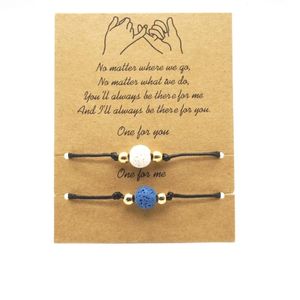 Braccialetti con ciondoli Coppia Doppio colore Pietra lavica Charms Bracciale intrecciato Sorella Amore Amicizia Bambino Corda regolabile Polsino Carta di gioielli G