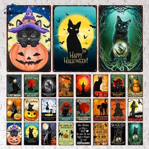 Black Cat Retro Metal målning Veneer Wall Decor Plate Sign Metal Affischer Vintage Tin Sign Wall Plaques Pet Shop Halloween Decor 30x20cm W03