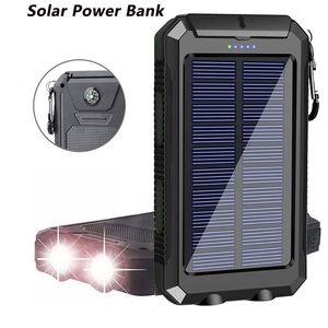 Banco de energia solar portátil, carregamento poderoso, carregador de bateria externa, luz forte, luz lde para todos os smartphones, 30000mah