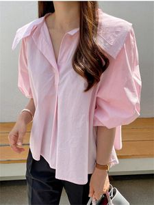 Camisas de blusas femininas hzirip retro lanterna de verão chique em lapela sólida slim solto 2023 escritório trabalhador usa casual mujer fashionwomen