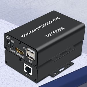 Extender de Newst HDMI KVM 60m sobre CAT5/6 Cabo Ethernet 1080p USB KVM HDMI Extende Converter de vídeo de áudio para PC PS5 TV Monitor
