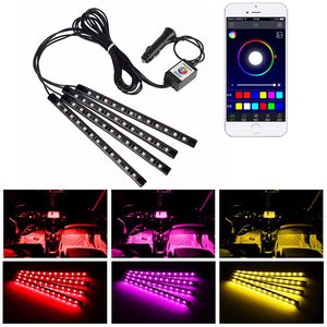 Carros Interior atmosfera LED RGB Tiras Luzes Dash Floor Foot RGBW LEDS TRIR