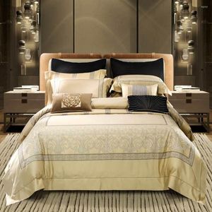 Zestawy pościeli Papamima luksus 800TC egipski zestaw bawełniany Jacquard płaski arkusz poduszek kołpakowe łóżko pościel