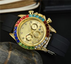 Fashion Full Brand Wrist Watches Men Male Colorful Crystal Style 40 mm Luxury With Logo Steel Metal Rubber Band Quartz Clock Ro 285