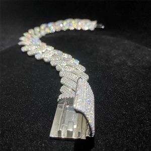 Corrente cubana de diamante banhado a ouro Miami Iced Out Moissanite 18 mm de largura 3 fileiras Corrente de elo cubano Pulseira hip hop masculina Jóias