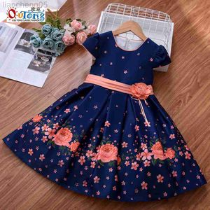 Abiti da ragazza Outong Ragazza da 5 a 9 anni Abito floreale Manica corta Abiti con stampa floreale per bambini Compleanno Cotone Morbido Abbigliamento per bambini Ragazze W0314