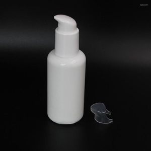 Bottiglie di stoccaggio Flacone per pompa per lozione di grande capacità da 4 once all'ingrosso in confezione di siero cosmetico anti-luce in vetro rotondo bianco perla opale