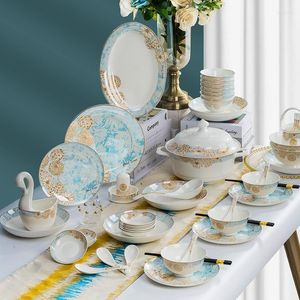 Geschirr-Sets Jingdezhen Keramik Haushaltsgeschirr Set Bone China Schüssel Essstäbchen Geschenkbox Einfach europäisch