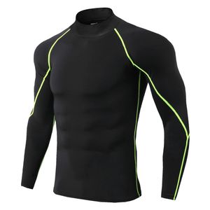 Yüksek Boyun Erkekler Koşu T shirt Hızlı Kuru Spor Gömlek Uzun Kollu Sıkıştırma Üst Spor T-Shirt Erkek Spor Sıkı Kazak