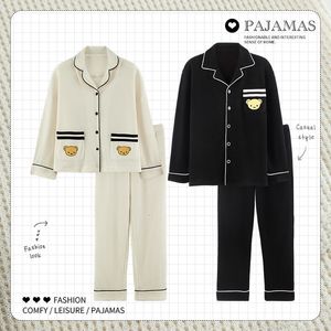 Женская одежда для сна хлопка пижамы мужчин с длинным рукавом костюм для пар зимней одежды для сна, клетки милая корейская осенняя пижама Home Clothe 230314