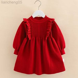 Girl's Dresses 2022 Winter 2 3 4 5 6 7 8 9 10 12 Years Childrens Chirstmas New Year Thickening Princess Red Knitted Dress For Baby Kids Girls W0314