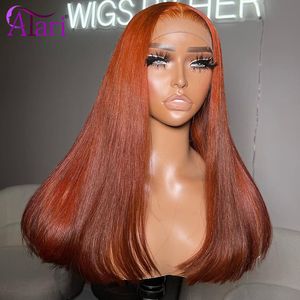 Syntetiska peruker Transparent 13x4 13x6 Spets Frontal Perk Ginger Orange raka mänskliga hår peruker för svarta kvinnor PRECLED 5x5 spetsstängning peruk 230314