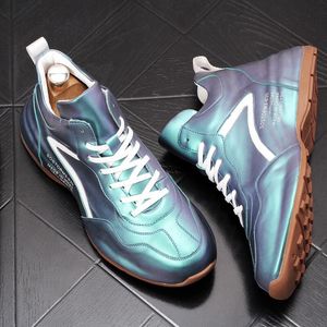Bolsa de bolsa masculina Sapatos de sola da primavera Botas masculinas Botas coreanas Face Bright High Top Board Shoes Combinando Botas de Couro Curto Masculino A3