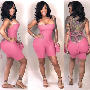 women jumpsuit summer Tie-dye solid color backless women's open-back strapping tights nightclub clubwear jumpsuits amp rompers