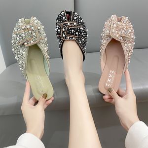 Kadınlar için terlikler Loafers Glitter Slaytlar bayanlar 'Terlik Peep Toe Düz Ayakkabı Kadın Pantofle Moda Jelly Lüks 230314