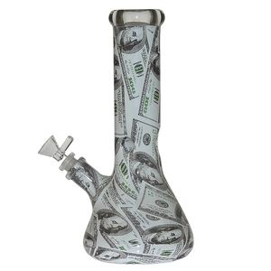 7mm Thick Saml Glass 10 Inch Tall Beaker Bong Hookahs With US National Flag Washington Head Pattern Diffusion Percolate Water Pipe US Dollars Bill PG3022