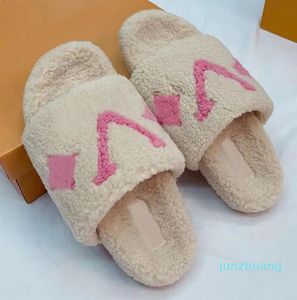 Fashion Wool Slippers Leather Plush Designer Women Scuffs 23 Orange Black Word Grey White Slipper Leisure Home Sandals 35-42