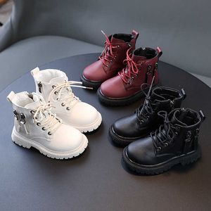 Flat shoes 2022 Spring Autumn Winter Ankle Light Girl Platform Burgundy Beige Black Boys Short Boots Super Cozy Shoes P230314