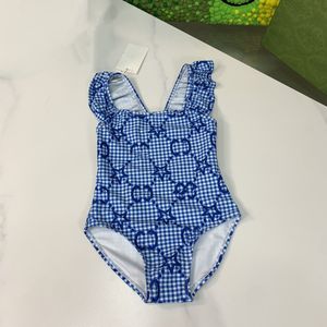 Mädchen Einteiliger Mädchen-Bikini, Strandkleidung, Baby-Badebekleidung, Oberteil mit Buchstabenmuster, Kinder-Badeanzug, charmante Luxusmarke, verschiedene Rosa-Blau