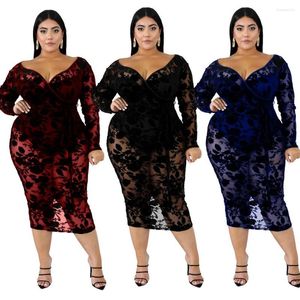 Casual Dresses Ladies XL Dress Fashion Elegant High Waist Transparent Lace V-neck Sexy Feminine Long Skirt Party Prom