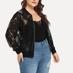 Kvinnors blusar 20# Kvinnor Blus Solid Plus Size Lace Loose Shawl Cardigan Top Cover Up Long Sleeve Blusas Mujer de Moda Camisas