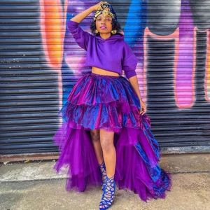 Skirts Sparkle Blue Purple Ball Gown Women Skirt High Low Layered Ruffles Shiny Tulle Customized Lush Tutu Party TutuSkirts