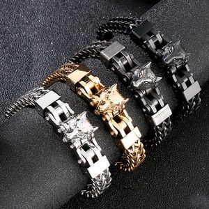 Punk Rock Vintage Viking Wolf Bracciale a catena a maglie Accessori per animali Hiphop Uomo Maglia in acciaio inossidabile Bike Biker Braccialetti Gioielli Wristbandt