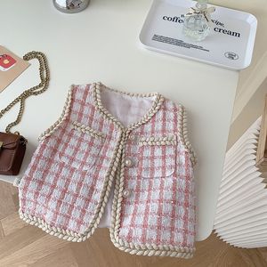 Yelek Bahar Sonbahar Giysileri Moda Kız Twist Hardigan Vest Çocuk Çocuklar Sevimli Kolsuz Üstler Ceket Toddler Sıradan Ceket 230313