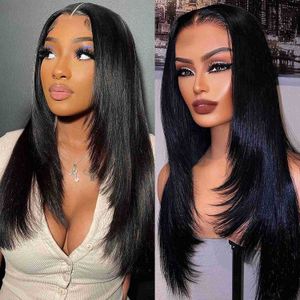 Lace Wigs Straight Layered Wig Pre Plucked with Baby Hair Wolf Cut Straight Lace Wigs Butterfly Haircut Wig Daily Cosplay Layered Hair 230206