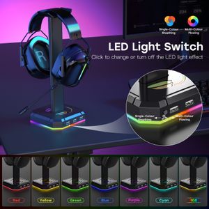 RGB Słuchawki stojak do gier stacja słuchawkowa 3 USB Port Desktop Aluminium Aluminium Display