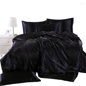 Conjuntos de cama Escreva Black / White King Double Tamanho duplo Cetim Simestor de cetim Setor usada Cama fria linho de luxo Kit de luxo conjunto de capa de edredão