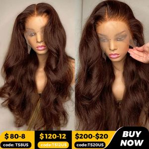 Syntetiska peruker 220 Densitet Body Wave Spets Front Wig 30inch Ginger Chocolate Brown HD Al Colored Human Hair for Women 230314