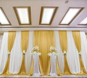 Party Decoration White Curtain med Gold Swag Wedding Backdrop for Home Stage Hall Decorations