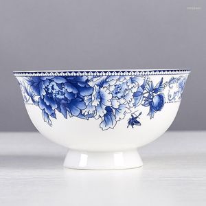 Bowls Eating Bowl Soup Anti-Scald Tall Single Bone China And Dishes Tableware Set Blue White Porcelain